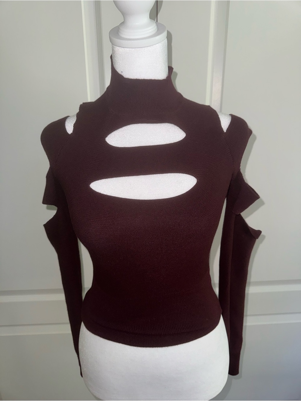 Express Ribbed Mock Neck Sweater - Burgundy
